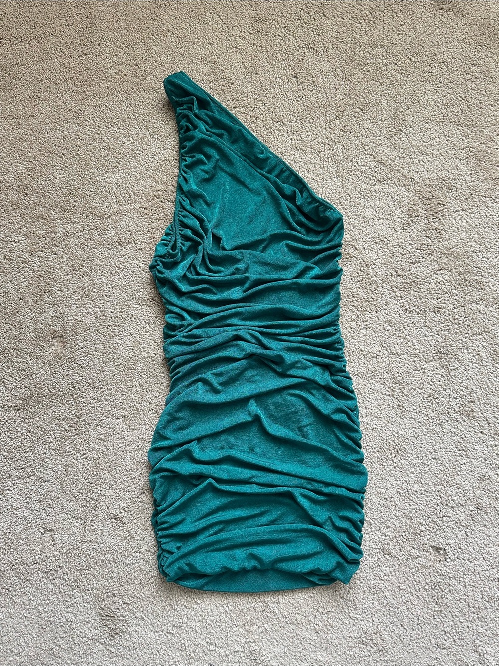 Lioness Teal One-Shoulder Ruched Mini Dress